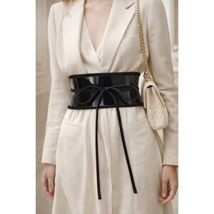 ZAPA Black Patent Leather Corset Waist Belt Suede Trim Lace-Up France